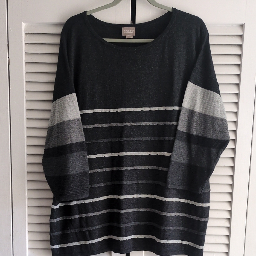 Chico's Black and Gray Striped Sweater